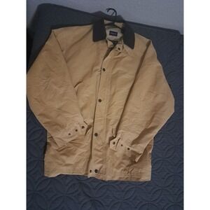 Gant "The Slugger" Jacket  Men's Size L Khaki Cotton Leather Collar‎ Vintage